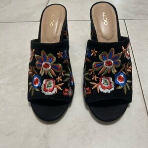 Gorgeous ALDO Women's Black Embroidered Heeled Sandals